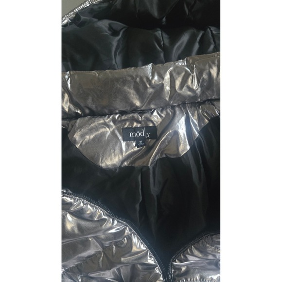 Modx Jackets & Blazers - Modx Metallic Silver Puffer Jacket Hooded Zip Up Drawstring Size M